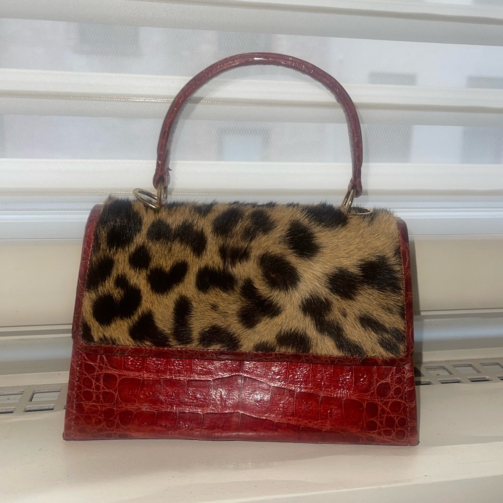 NWOT Beautiful Red Top Handle Bag w/ animal hide -PERFECT CONDITION & Never Worn
